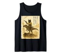 Japanese Calligraphy Cat Rides Dinosaur with Haiku Tank Top