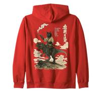Japanese Calligraphy Cat Rides Dinosaur with Haiku Zip Hoodie