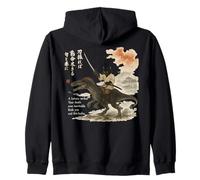 Japanese Calligraphy Cat Rides Dinosaur with Haiku Zip Hoodie