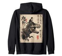 Japanese Calligraphy Cat Rides Dinosaur with Haiku Zip Hoodie