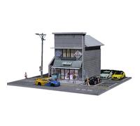 Japanese Candy House Scene Diorama 1:64 Scale with LED Lighting - Diecast Car Display Case for Hot Wheels, MiniGT, Matchbox, Initial D - Acrylic Cover Model Car Garage - 30x30x15.6 cm