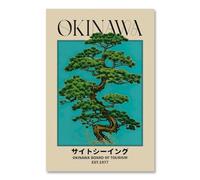 Japanese Canvas Wall Art Okinawa Pine Tree Print Poster Retro Japanese Bonsai Tree Picture Modern Ukiyo-e Wall Decor Painting for Zen Home Bedroom Office Decorations Artwork 16x24inch Unframed