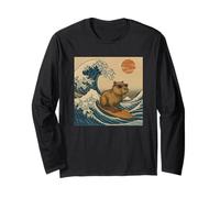 Japanese Capybara Surfing Great Wave Cute Anime Japan Art Long Sleeve T-Shirt
