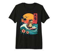 Japanese Capybara Surfing Kanagawa Wave Funny Surf Animal Premium T-Shirt