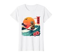 Japanese Capybara Surfing Kanagawa Wave Funny Surf Animal Value Graphic T-Shirt, Women, White, S