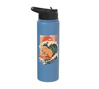 Japanese Capybara Surfing Wave Great Wave Japan Stainless Steel Insulated Water Bottle