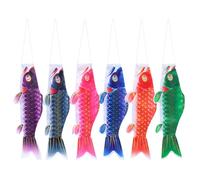 Japanese Carp Windsock, 6Pcs Koinobori Windsock Set, 15.75 Inch Koi Carp Streamer for Outdoor Garden Decor, Japanese Sushi Bar Izakaya Decoration, Satin Fish Wind Sock for Boys Children's Day