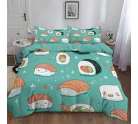 Japanese Cartoons Duvet Cover Set Super King Size Sushi Quilt Cover 260x220 cm 3D Reversible Bedding with Pillowcases Zipper Closure Soft Easy Care Comforter Covers Set a.894