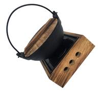 Japanese Cast Iron Hot Pot with Wooden Stand for Outdoor Cooking | Smooth Round-edge Design, Ergonomic Anti-scald Hanging Handle, Suitable for Instant Noodles, Porridge and Open Flame Use