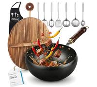 Japanese Cast Iron Wok Pan - Uncoated Healthy Cooking Pot with Lid, 2026 Japanese Cast Iron Pot, Hand-Hammered Uncoated Healthy Non Stick Frying Pans Made in Japan (Hand-Hammered + Wood Lid, 12'')