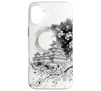 Japanese Castle and Sakura Cherry Blossoms Sumi-e Ink Art Case for iPhone 16 Plus