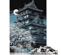 Japanese Castle Under Moonlight with Cherry Blossoms Puzzle Precise Interlocking Paper Rectangular Jigsaw Puzzle for Adult Children Unique Gift 1000pcs (75x50cm)