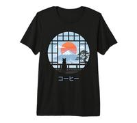 Japanese Cat Coffee Mount Fuji Sunset Zen Cat Mom Dad Premium T-Shirt