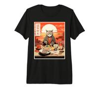 Japanese Cat Eating Sushi in Front of Sunset Premium T-Shirt