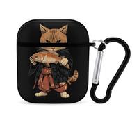 Japanese Cat Holding Fish Headphone & Earphone Cases Compatible with Airpod 1&2 Scratch-Resistant PC Protective Cover with Keychain Black-style