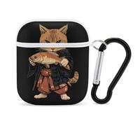Japanese Cat Holding Fish Headphone & Earphone Cases Compatible with Airpod 1&2 Scratch-Resistant PC Protective Cover with Keychain White-style