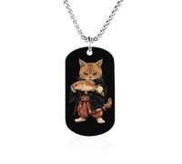 Japanese Cat Holding Fish Memorial Necklaces Titanium Steel Pendant Necklace Fashion Jewelry Gift for Birthday & More