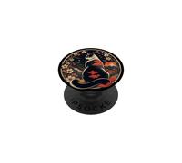 Japanese Cat Mount Fuji Cherry Blossom Red Sunset Retro PopSockets Adhesive PopGrip