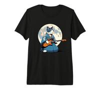 Japanese Cat Playing Electric Guitar | Kimono & Cat Guitar Premium T-Shirt