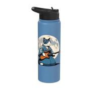 Japanese Cat Playing Electric Guitar | Kimono & Cat Guitar Stainless Steel Insulated Water Bottle