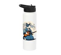 Japanese Cat Playing Electric Guitar | Kimono & Cat Guitar Stainless Steel Insulated Water Bottle