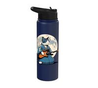 Japanese Cat Playing Electric Guitar | Kimono & Cat Guitar Stainless Steel Insulated Water Bottle