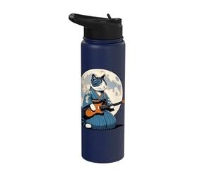 Japanese Cat Playing Electric Guitar | Kimono & Cat Guitar Stainless Steel Insulated Water Bottle