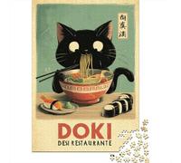 Japanese Cat Ramen Restaurant Jigsaw Puzzles Puzzles for Adults Kids. 1000 Pieces Impossible Challenge Toy Educational Games Home Decoration for Educational Games Gifts 70x50cm/1000pcs