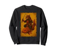 Japanese Cat Riding Koi Fish Ukiyo-e Samurai Woodblock Art Sweatshirt