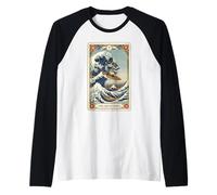 Japanese Cat Surfing Tarot Card The Great Wave Off Kanagawa Raglan Baseball Tee