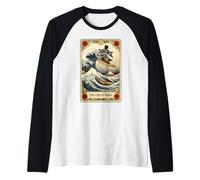 Japanese Cat Surfing Tarot Card The Great Wave Off Kanagawa Raglan Baseball Tee