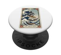 Japanese Cat Surfing The Great Wave Off Kanagawa Tarot Card PopSockets Adhesive PopGrip