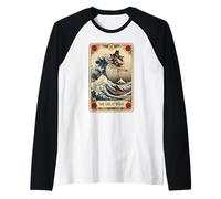 Japanese Cat Surfing The Great Wave Off Kanagawa Tarot Card Raglan Baseball Tee