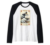 Japanese Cat Surfing The Great Wave Off Kanagawa Tarot Card Raglan Baseball Tee