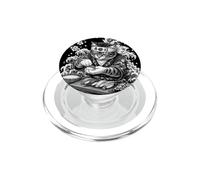 Japanese Cat with Sushi in White and Black Irezumi Style PopSockets PopGrip for MagSafe