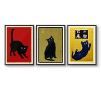 Japanese Cats - Set of 3 Prints, Vintage Japanese Woodblock, Ukiyo-E Wall Art Poster, Gift Idea, Oriental Home Decor, Archival Matte, A2 (Framed) - 59.4x42cm