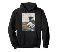 Japanese Cats Surfing Ukiyo-e Style Art Pullover Hoodie