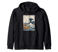 Japanese Cats Surfing Ukiyo-e Style Art Zip Hoodie