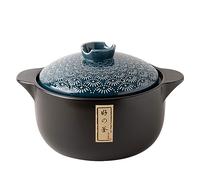 Japanese Ceramic Black Casserole Clay Pot with Lid - Heat-Resistant Stockpot for Home Cooking, Stew Pot for Dinner and Party