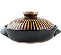 Japanese Ceramic Clay Pot - Heat-resistant Soup & Stew Pot With Lid, Double Handle, Ideal For Noodles, Slow Cooking, And Hot Pot Dishes Yellow 1.4L
