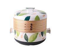 Japanese Ceramic Cooking Pot, Handmade Casserole with Lid, Slow Stew, Steamer for Cooking in the Kitchen Soup Pot with Natural Bamboo Steamer Basket