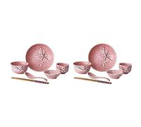 Japanese Ceramic Dinnerware Set - Floral Plates, Bowls, Saucers, Cups, Spoons, and Chopsticks for 2 - Home Kitchen Dining Set