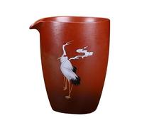 Japanese Ceramic Gong Dao Bei, Chinese Crane Pattern Porcelain Teacup Cha Hai, Kung Fu Tea Fair Cup, Kiln Changed Retro Tea Serving Pitcher (Red)