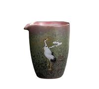Japanese Ceramic Gong Dao Bei, Chinese Crane Pattern Porcelain Teacup Cha Hai, Kung Fu Tea Fair Cup, Kiln Changed Retro Tea Serving Pitcher (Green)