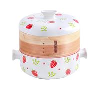 Japanese Ceramic Hot Pot Casserole, with Natural Bamboo Steamer Basket, High-Temperature Casserole for Homemade Soups and Stews, Clay Pot Simmering and Slow Braising(1.5L)