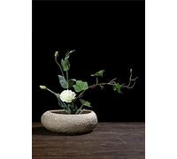 Japanese Ceramic Ikebana Vase - Flower Arrangement Container with Round Flower Frog A11
