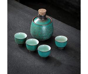 Japanese Ceramic Sake Set With Warmer, 6-Piece Traditional Hot Drink Serving Kit Including Carafe, Bowl, And Cups For Elegant Home Enjoyment