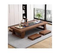 Japanese Chabudai Floor Table Set Low Dining Table with 4 Stools Solid Wood Coffee Table for Living Room Tea & Dining - 55" L x 24" W x 14" H