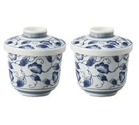 Japanese Chawan-mushi Cups with Lid, 3.27 x H2.95 Inches, 8.3 fl. Ounces,Traditional Japanese Leaf Arabesque Pattern, Mino Ware, Set of 2, from Japan M2202