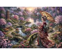 Japanese Cherry Blossom 500 Piece Wooden Jigsaw Puzzle,Gift Idea,Stress Relief Sakura Kimono Woman,Whimsical Challenge,Wood,Adults & Kids 14+,Home Wall Decor,Educational Toy (52x38cm)